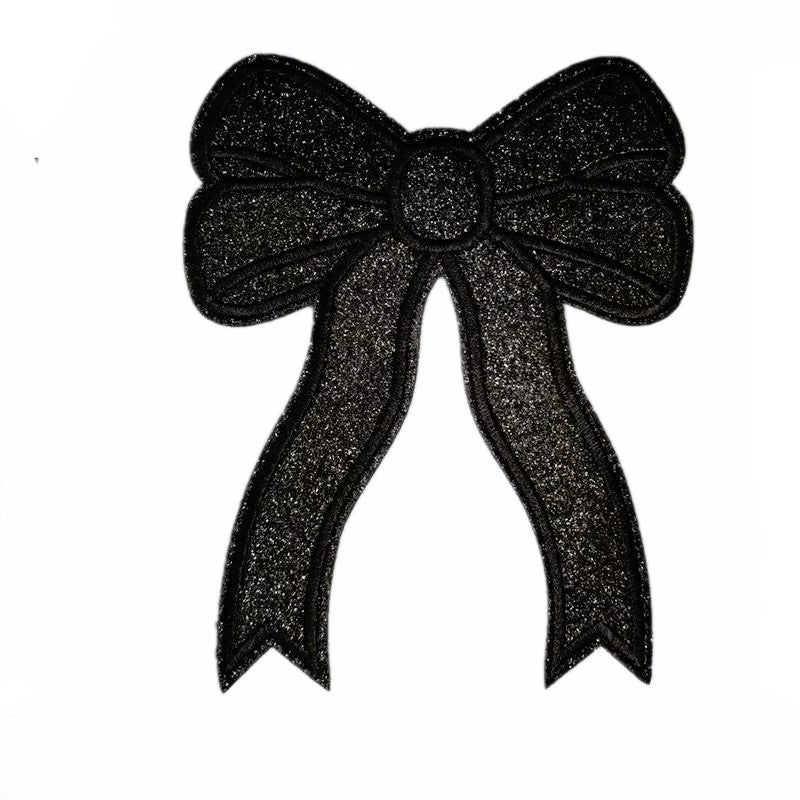 Iron-On/Sew-On Medium Size Appliqué Glitter Bow Patch 12.8 cm in height and 10.5 cm in length