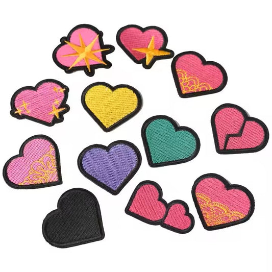 Iron-On/Sew-On Embroidered Heart Patch 12 designs with Black Edging in Multiple Colors and Designs