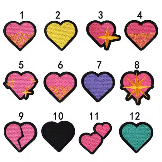 Iron-On/Sew-On Embroidered Heart Patch 12 designs with Black Edging in Multiple Colors and Designs