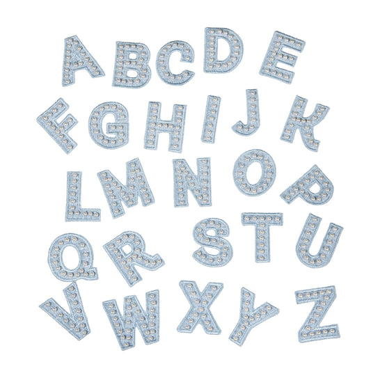 Premium Pearl Letter Stick-On Patches – Pastel Pink, Blue & Off-White A–Z for Handbags, Caps & Non-Washable Surfaces