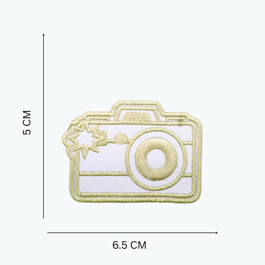 Iron On Gold Thread Embroidered Patch Set – Camera, Heart, Hair Dryer & Cord Designs for Travel Bags & DIY Decoration