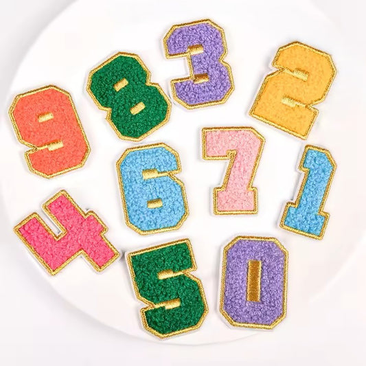 Iron On/Sew On - Gold Edge Chenille Number Patch