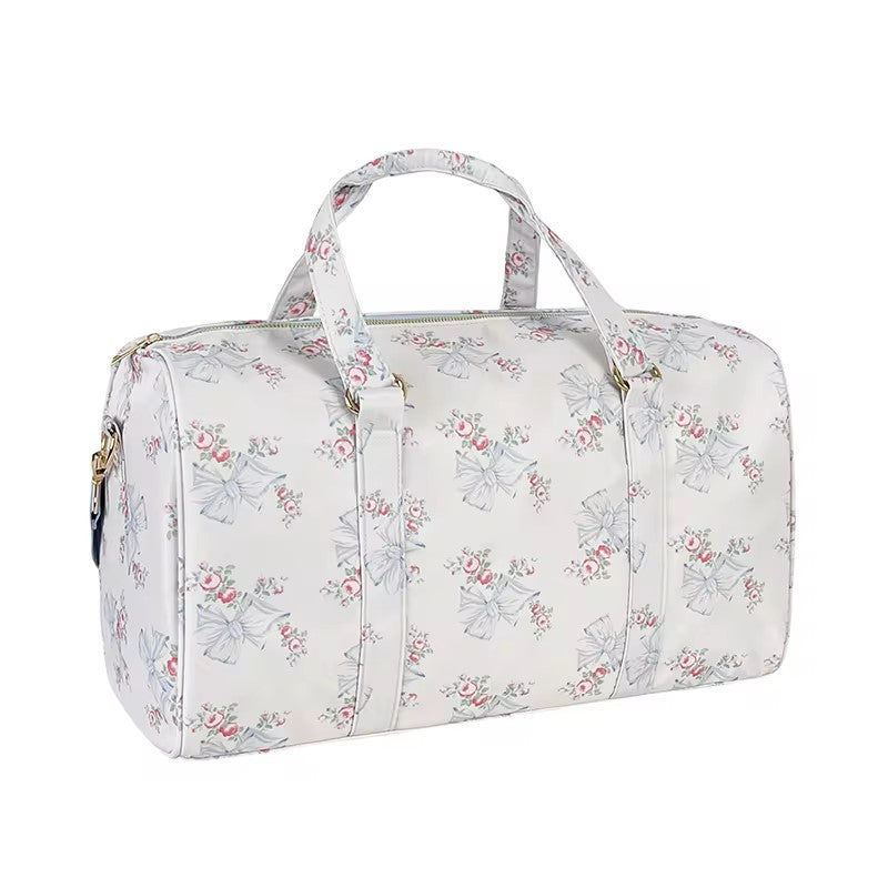 Nylon Duffle Bag – Spacious and Versatile, Personalizable with Letter and Fun Patches ''Blue Floral Print''