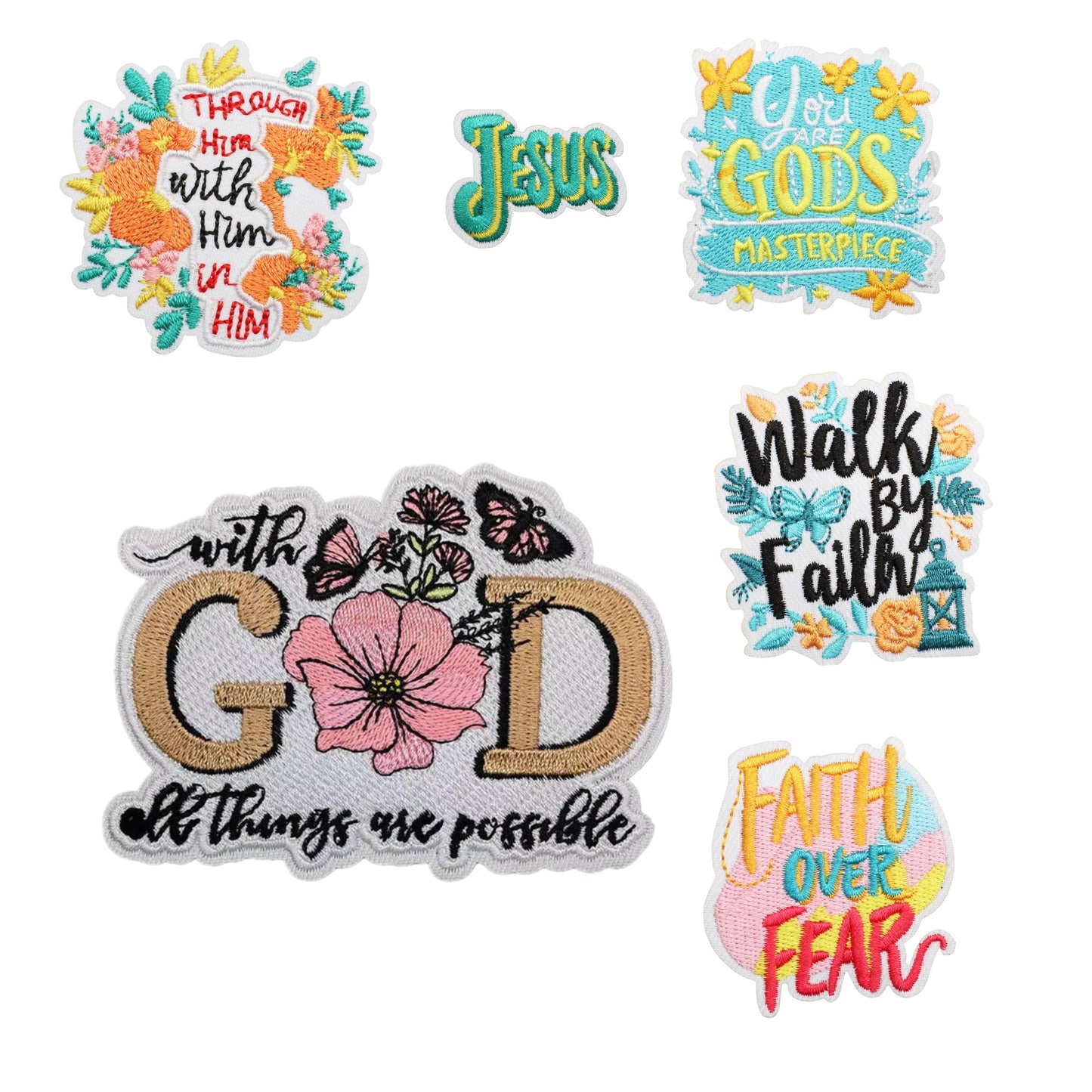 Spring Color Faith Patches – Iron-On Embroidered Scripture Words for Apparel & Gifts