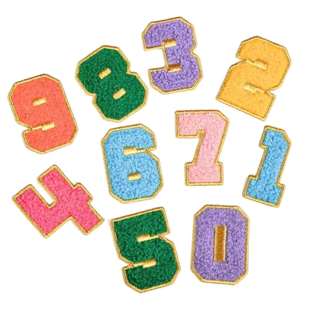 Iron On/Sew On - Gold Edge Chenille Number Patch