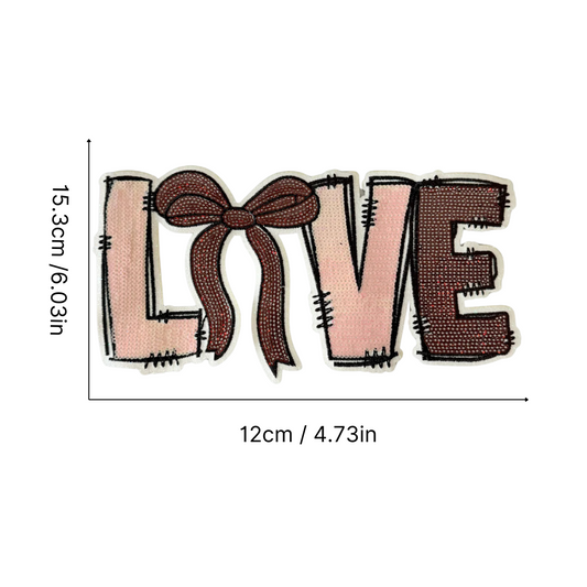 Iron On/Sew On Big Size Glitter Edge Embroidered Sequin Love Patch