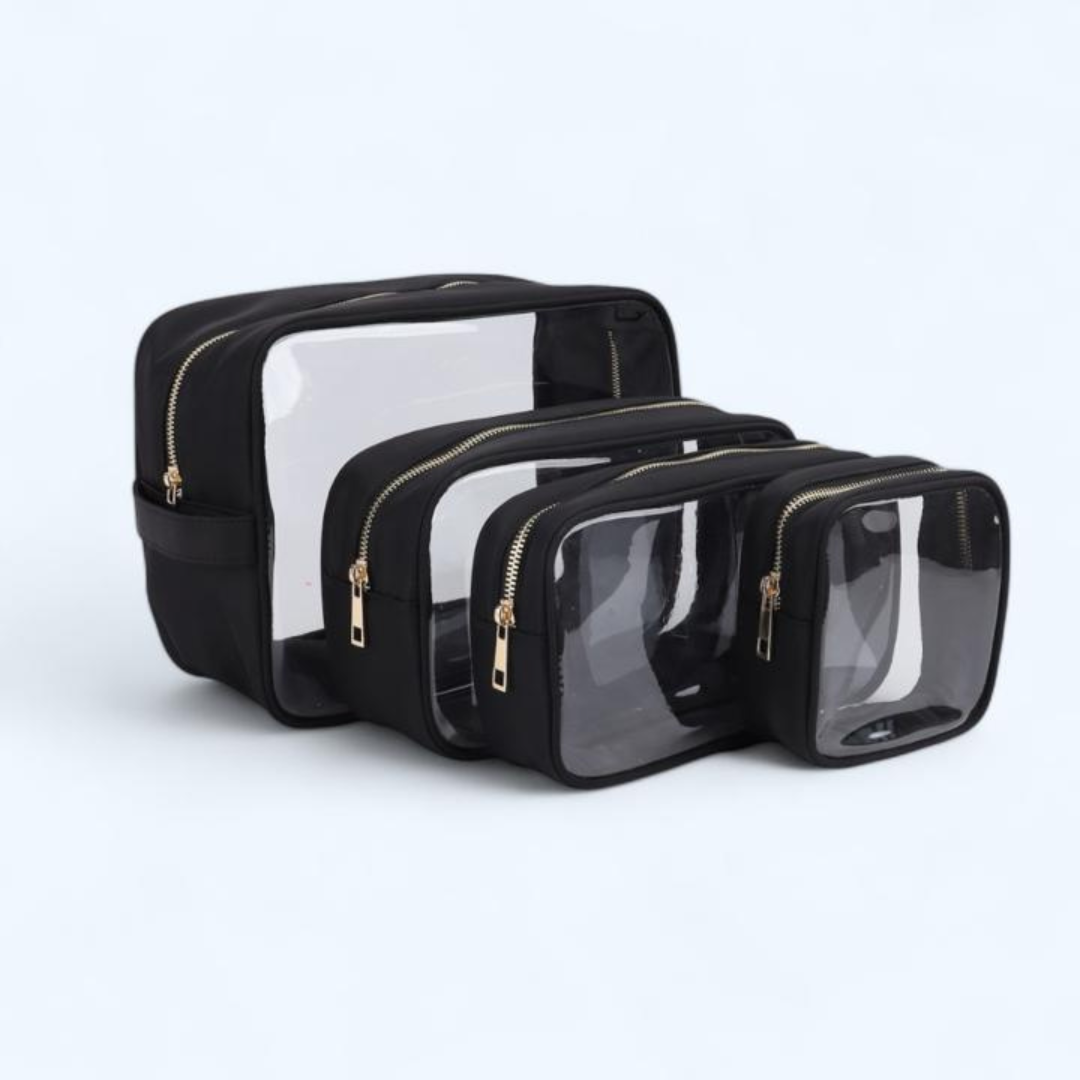 Clear Makeup Bags – Multi-Sized and Versatile, Set of 4, Personalizable with Patches and Fun Details