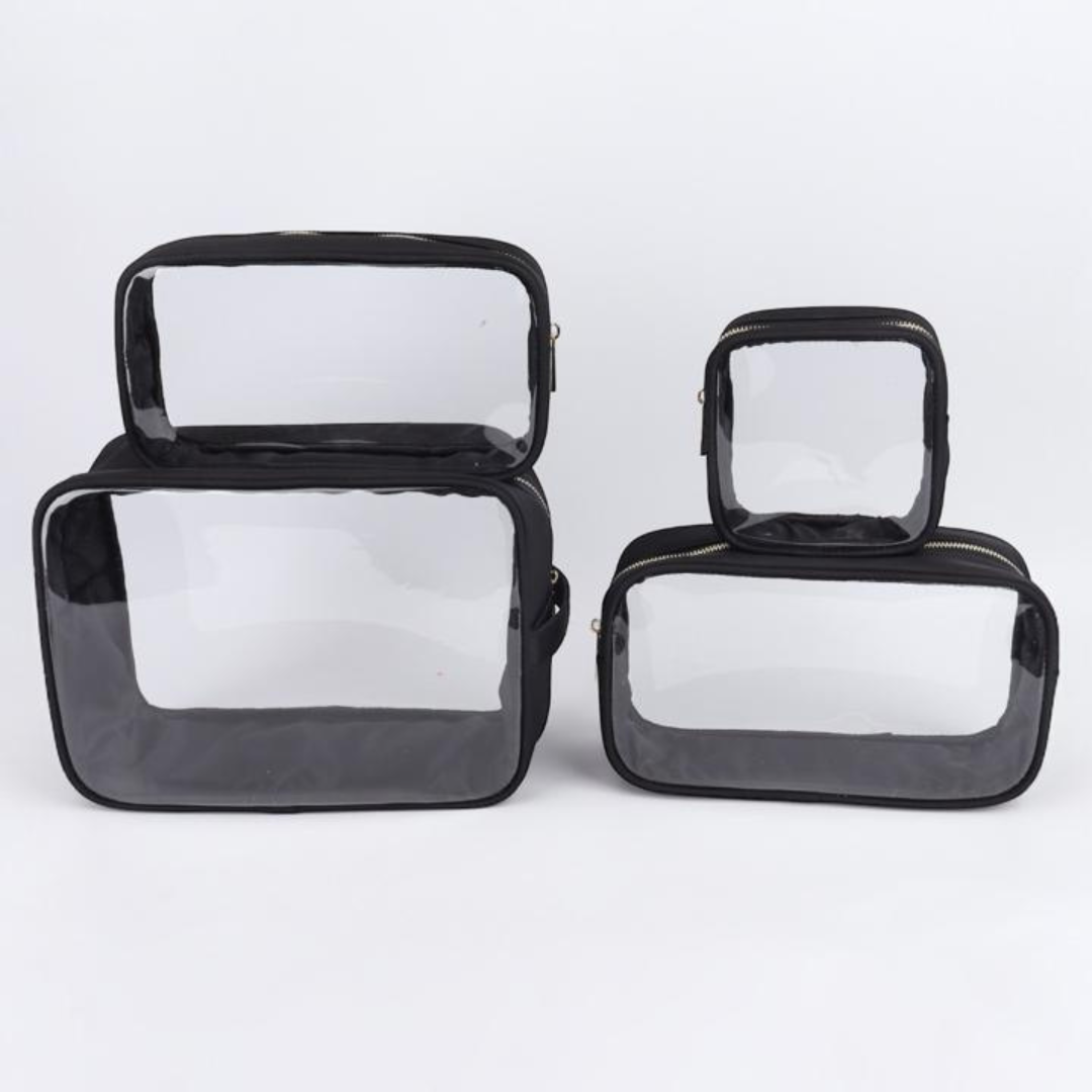 Clear Makeup Bags – Multi-Sized and Versatile, Set of 4, Personalizable with Patches and Fun Details