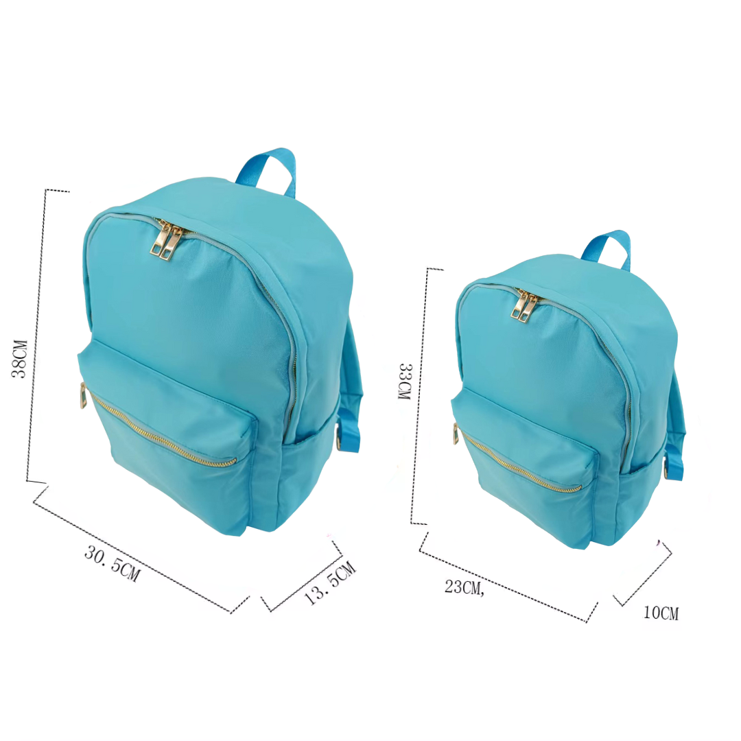 Durable Nylon Backpack for Kids – Perfect for School & Play,  Customizable with Patches & Fun Details ''Aqua Blue'' Available in Two Convenient Sizes
