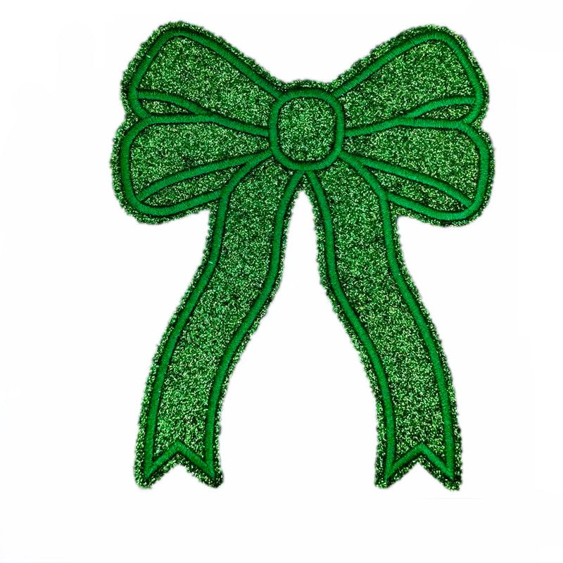 Iron-On/Sew-On Medium Size Appliqué Glitter Bow Patch 12.8 cm in height and 10.5 cm in length