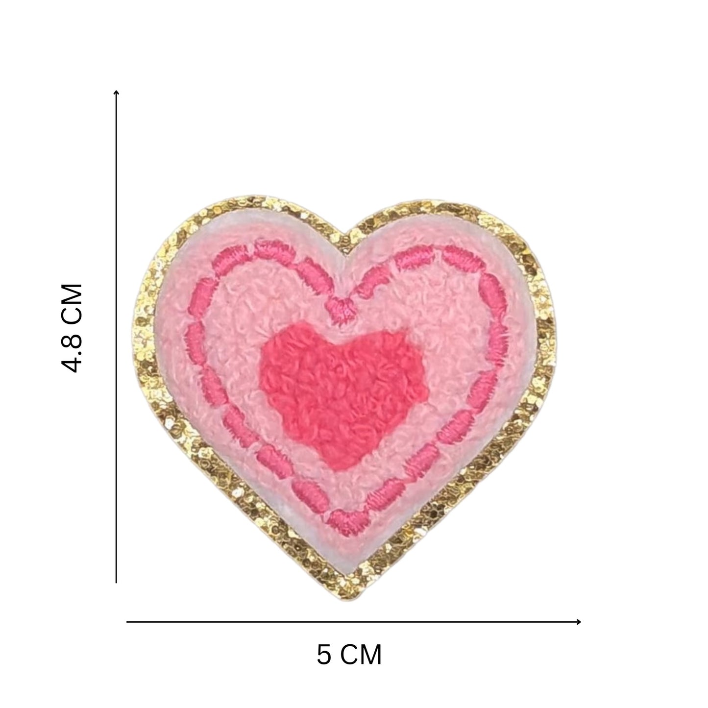 Self-Adhesive and Iron On/Sew On Pink & Red Chenille Heart Patch – 5 cm x 5.8 cm for Quick Customization on Bags, Hats & DIY Projects