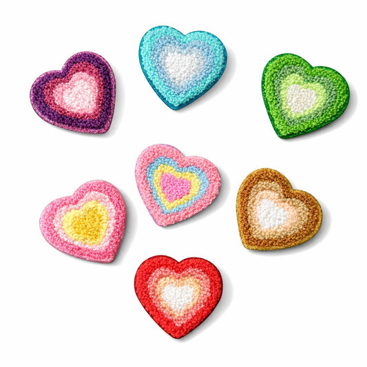 Iron-on/Sew-on Embroidered Colorful Glitter Edge Chenille Heart Patch