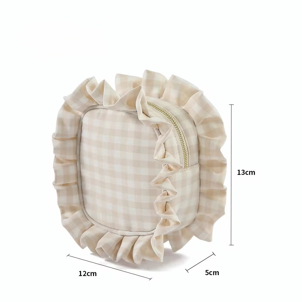 Chic, Demure, and Perfect for On-the-Go Essentials - Small Ruffle Gingham Organizer Pouch