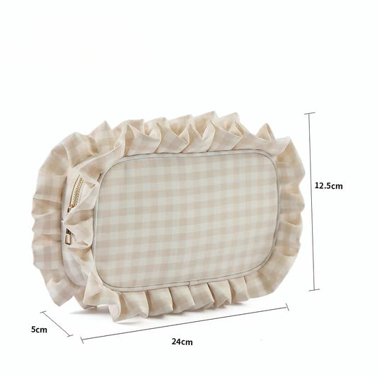Chic & Elegant, Perfect for Organizing Makeup, Toiletries, and Essentials - Medium Ruffle Gingham Pouch