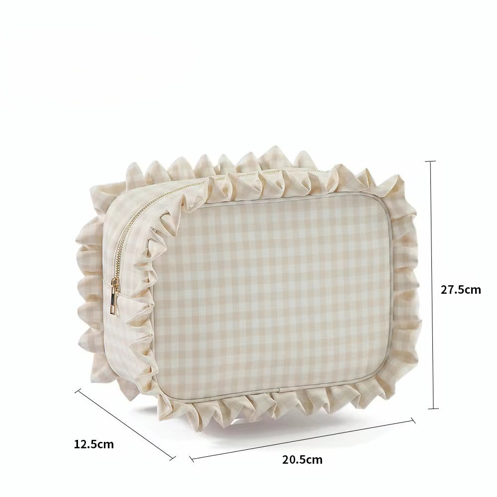 Chic & Spacious for Clothing, Hair Tools & Larger Essentials - Extra Large Ruffle Gingham Pouch