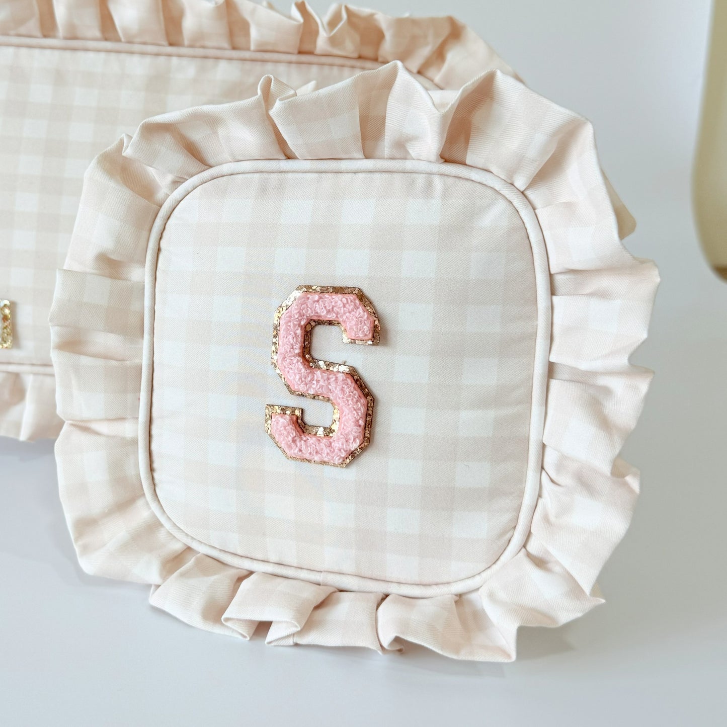 Chic, Demure, and Perfect for On-the-Go Essentials - Small Ruffle Gingham Organizer Pouch