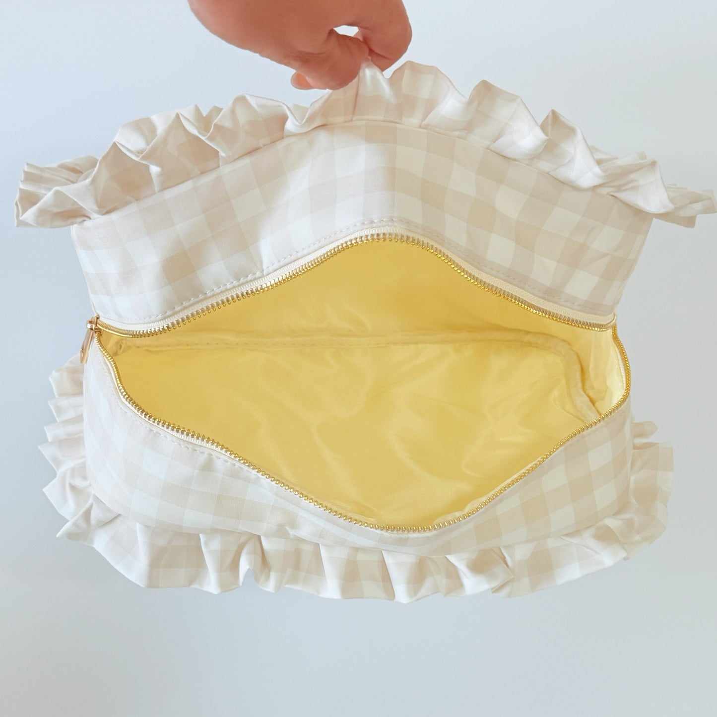 Chic & Spacious for Clothing, Hair Tools & Larger Essentials - Extra Large Ruffle Gingham Pouch