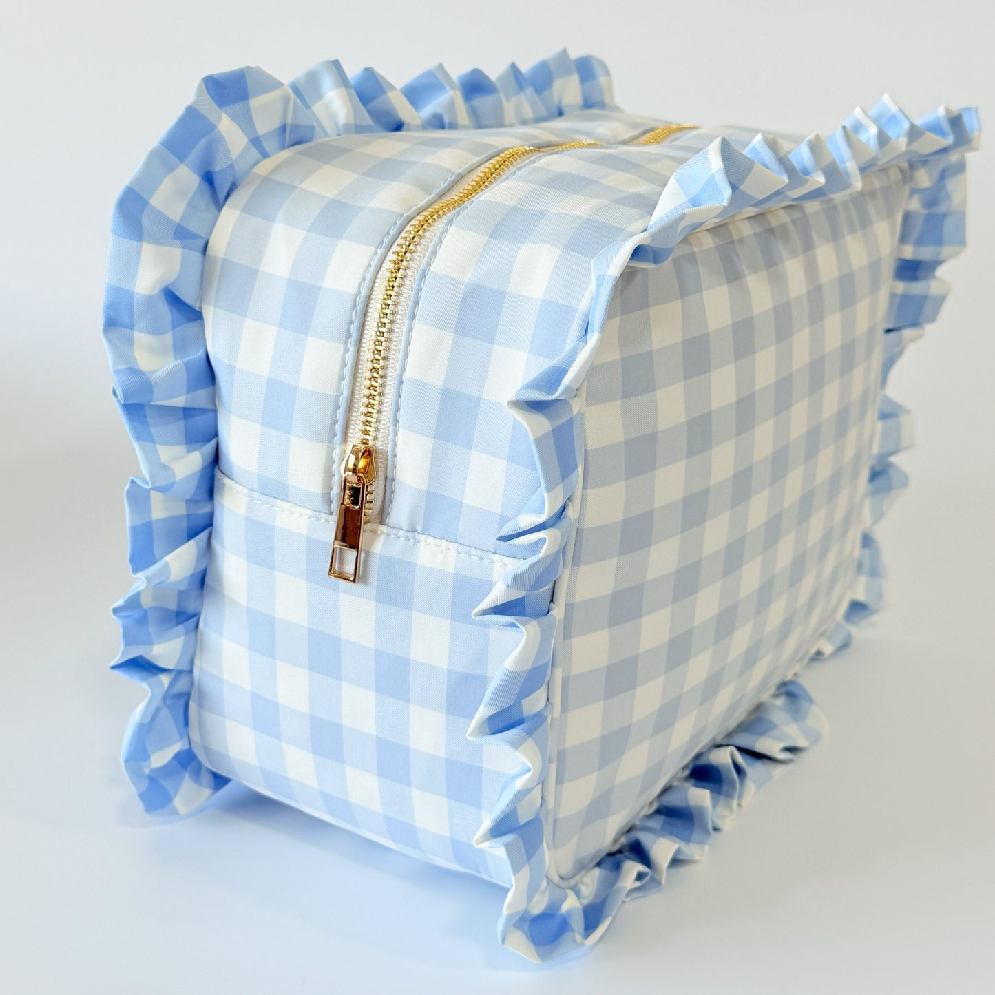 Chic & Spacious for Clothing, Hair Tools & Larger Essentials - Extra Large Ruffle Gingham Pouch