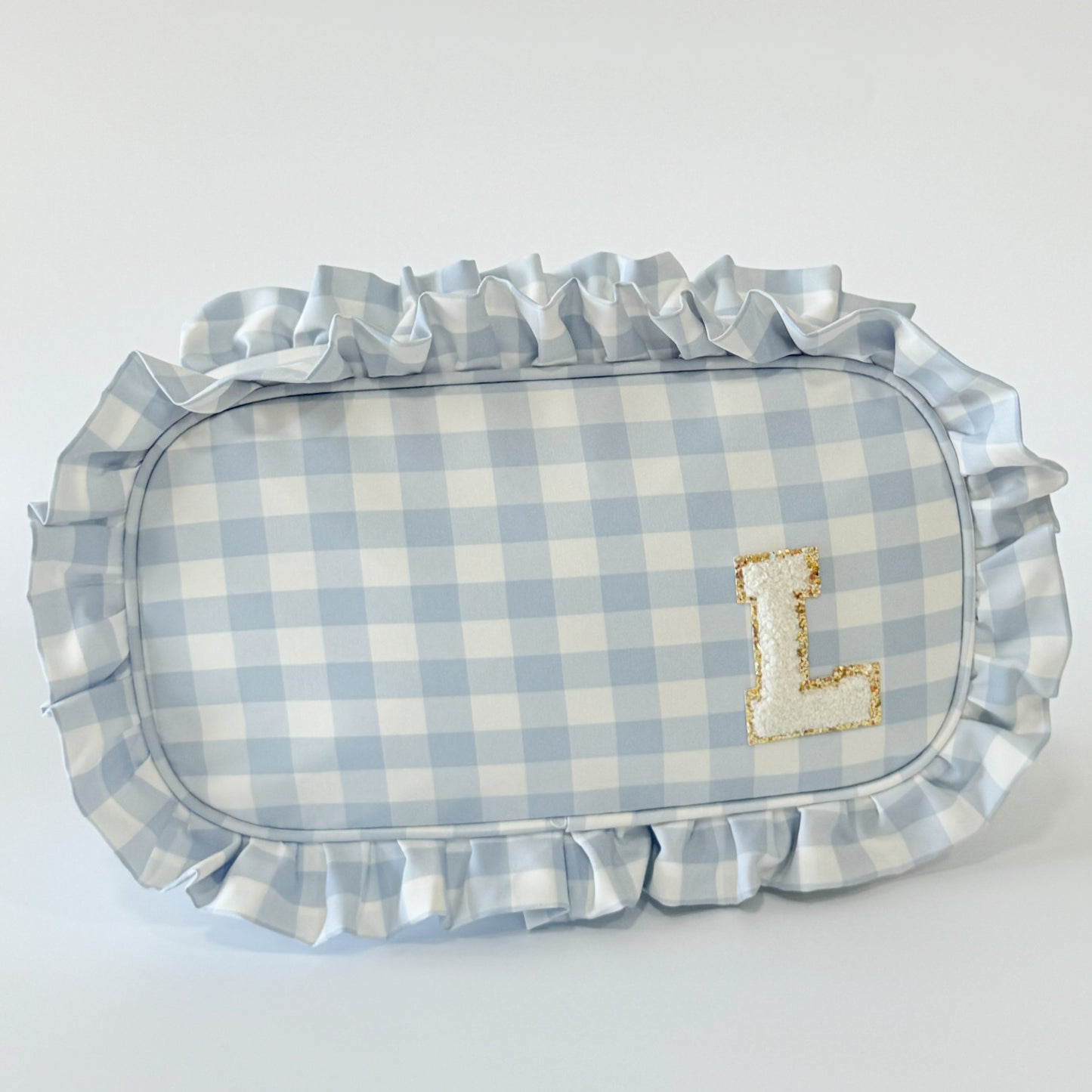 Elegant & Spacious, Perfect for Makeup, Skincare, and Tech Essentials - Large Ruffle Gingham Pouch
