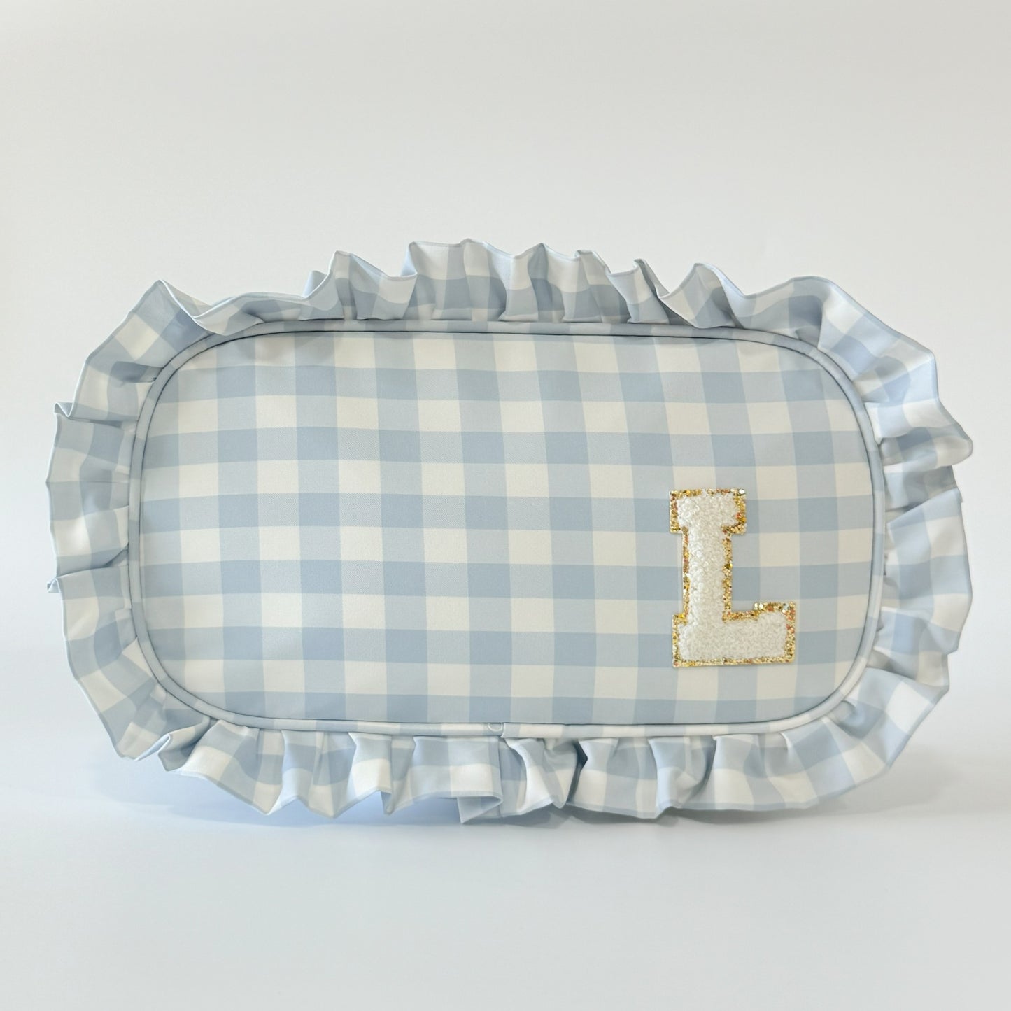 Elegant & Spacious, Perfect for Makeup, Skincare, and Tech Essentials - Large Ruffle Gingham Pouch
