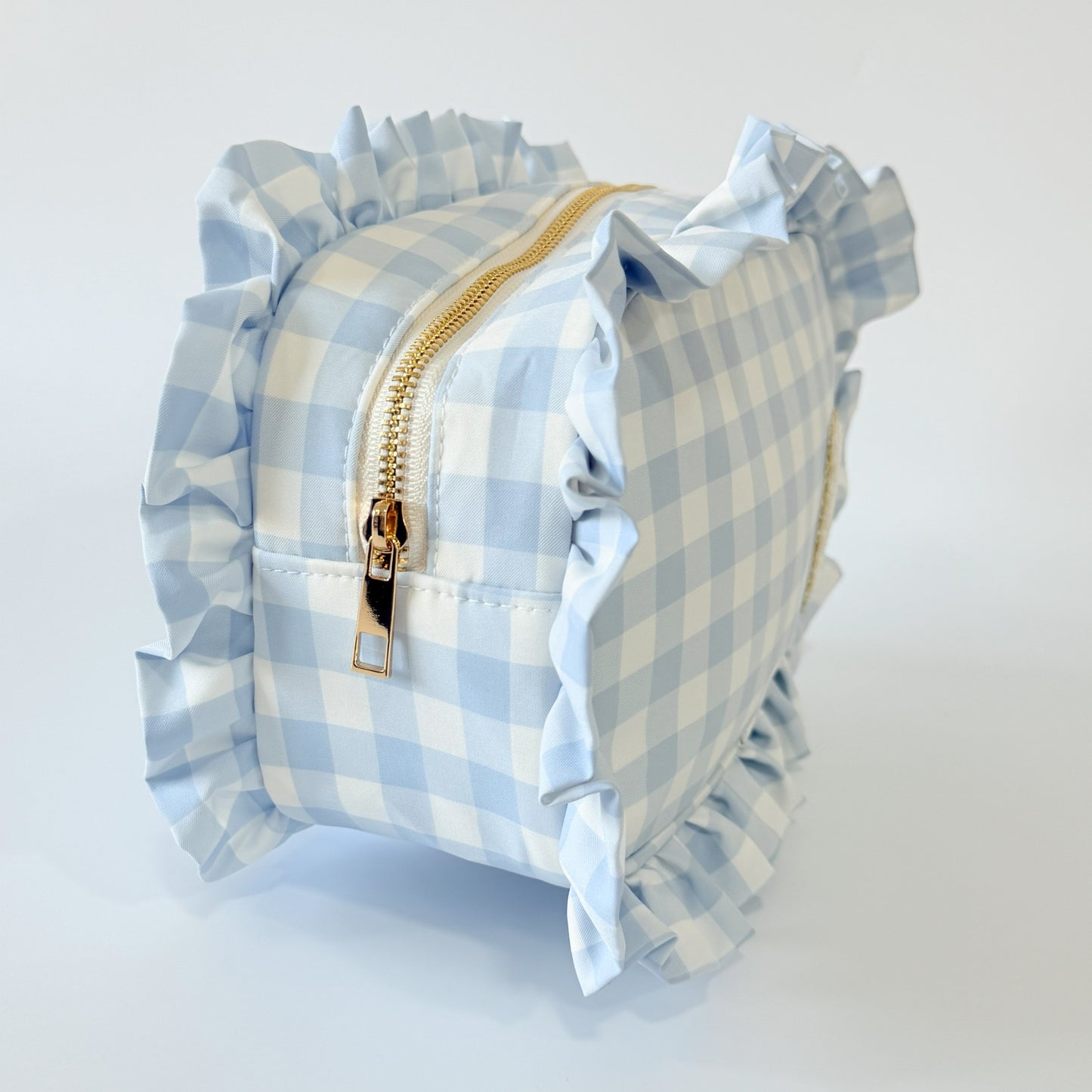 Elegant & Spacious, Perfect for Makeup, Skincare, and Tech Essentials - Large Ruffle Gingham Pouch