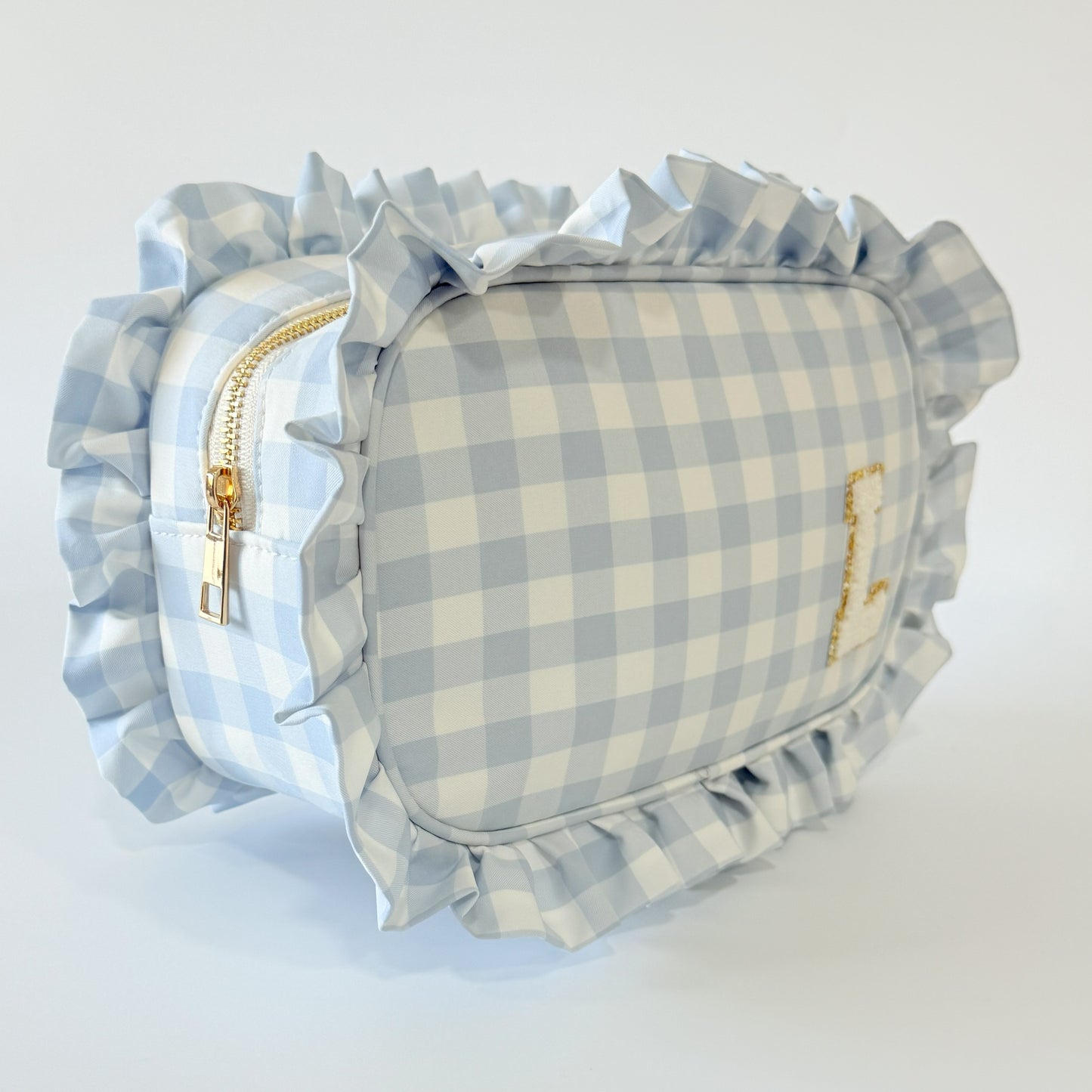 Elegant & Spacious, Perfect for Makeup, Skincare, and Tech Essentials - Large Ruffle Gingham Pouch
