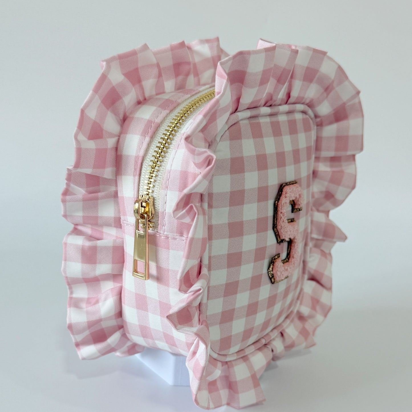 Chic, Demure, and Perfect for On-the-Go Essentials - Small Ruffle Gingham Organizer Pouch
