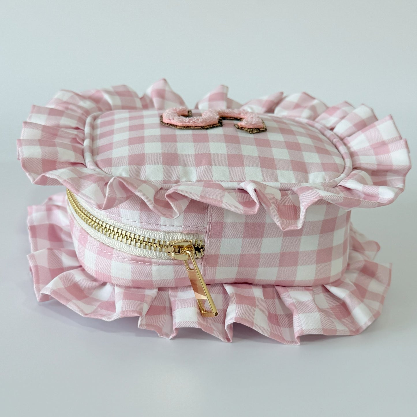 Chic, Demure, and Perfect for On-the-Go Essentials - Small Ruffle Gingham Organizer Pouch