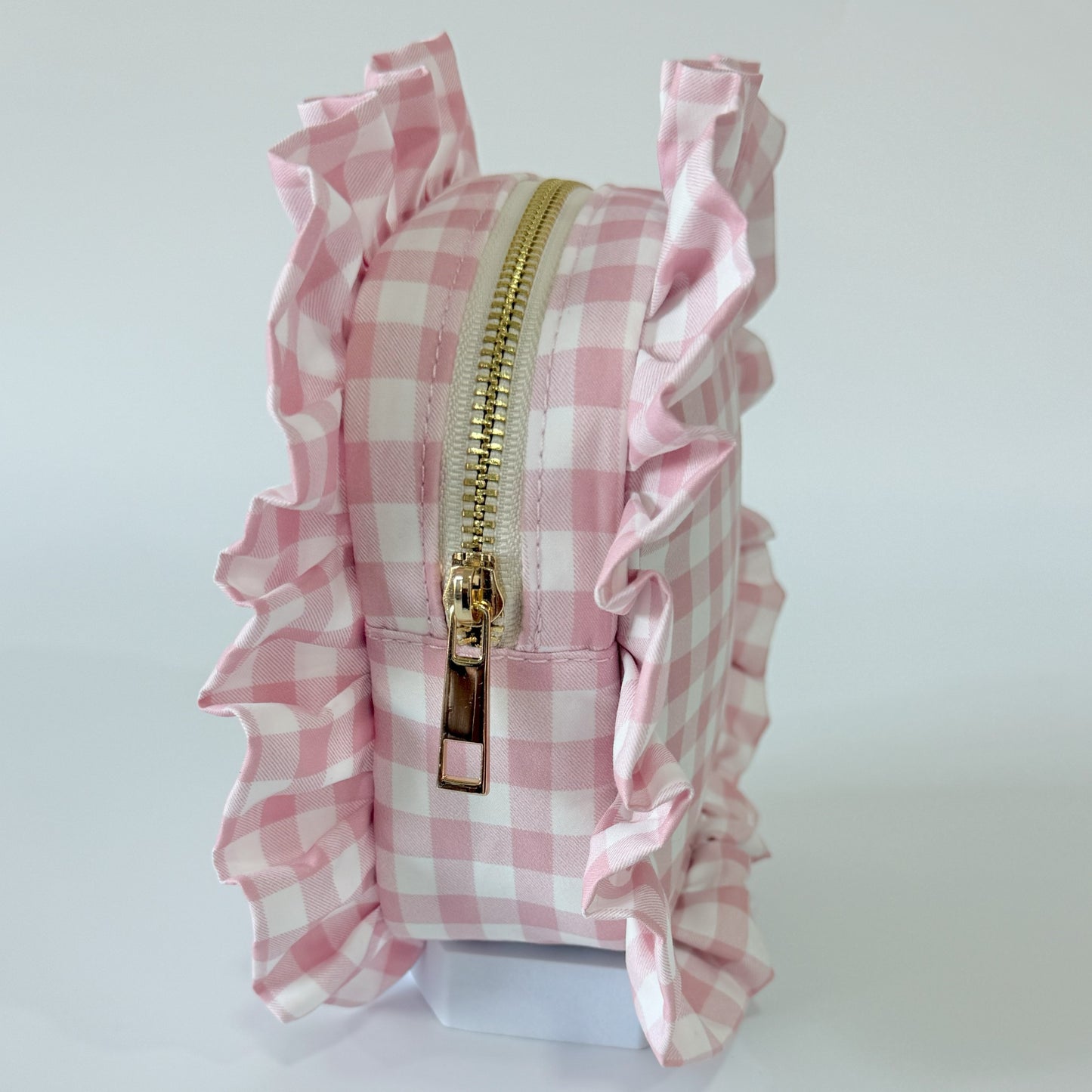 Chic, Demure, and Perfect for On-the-Go Essentials - Small Ruffle Gingham Organizer Pouch