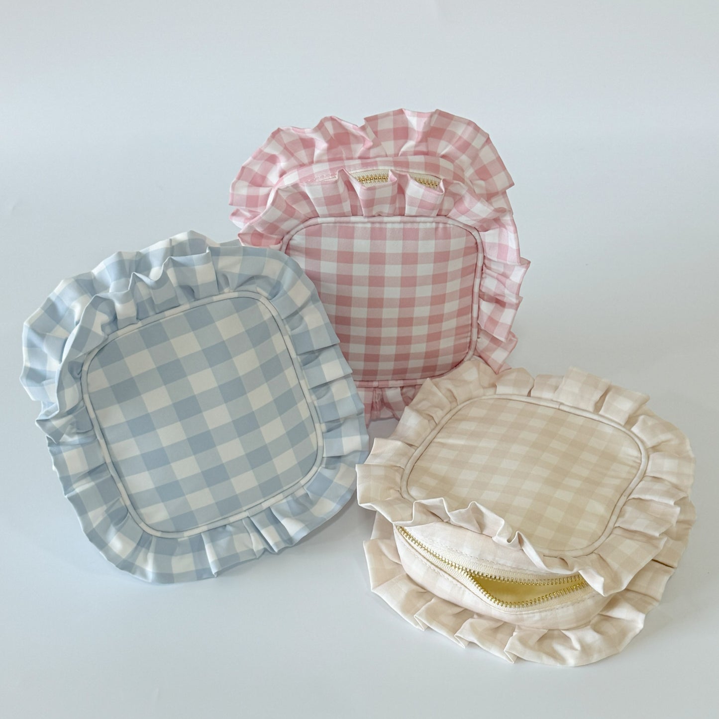 Chic, Demure, and Perfect for On-the-Go Essentials - Small Ruffle Gingham Organizer Pouch