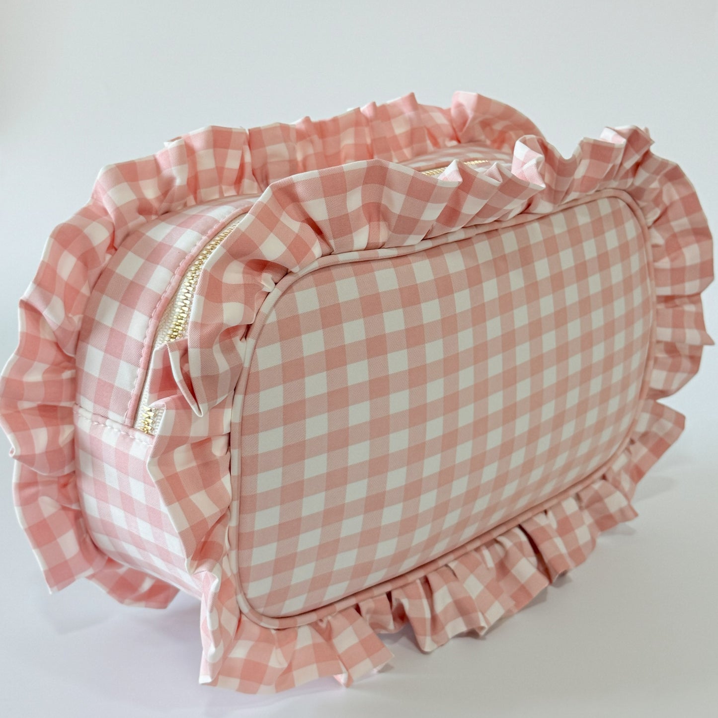 Elegant & Spacious, Perfect for Makeup, Skincare, and Tech Essentials - Large Ruffle Gingham Pouch