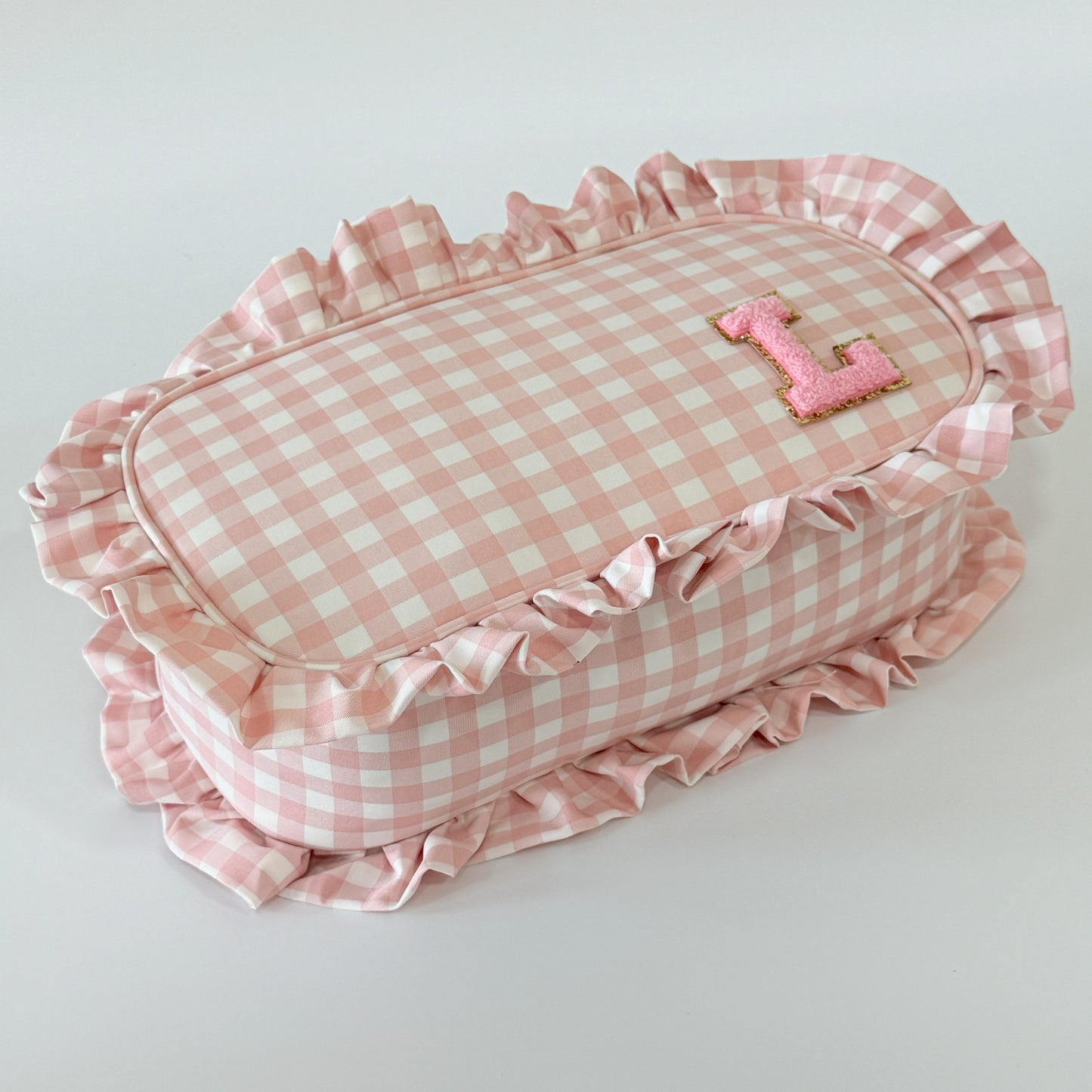 Elegant & Spacious, Perfect for Makeup, Skincare, and Tech Essentials - Large Ruffle Gingham Pouch