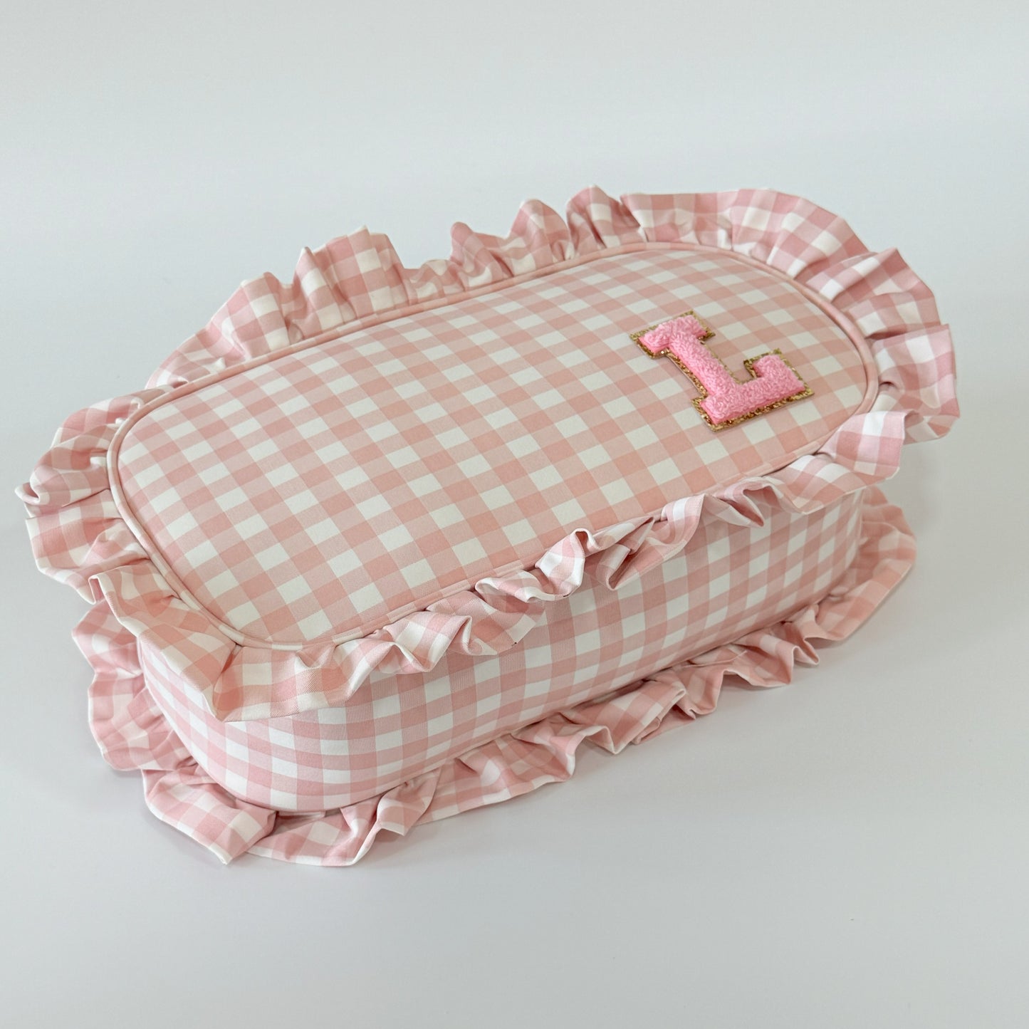 Elegant & Spacious, Perfect for Makeup, Skincare, and Tech Essentials - Large Ruffle Gingham Pouch