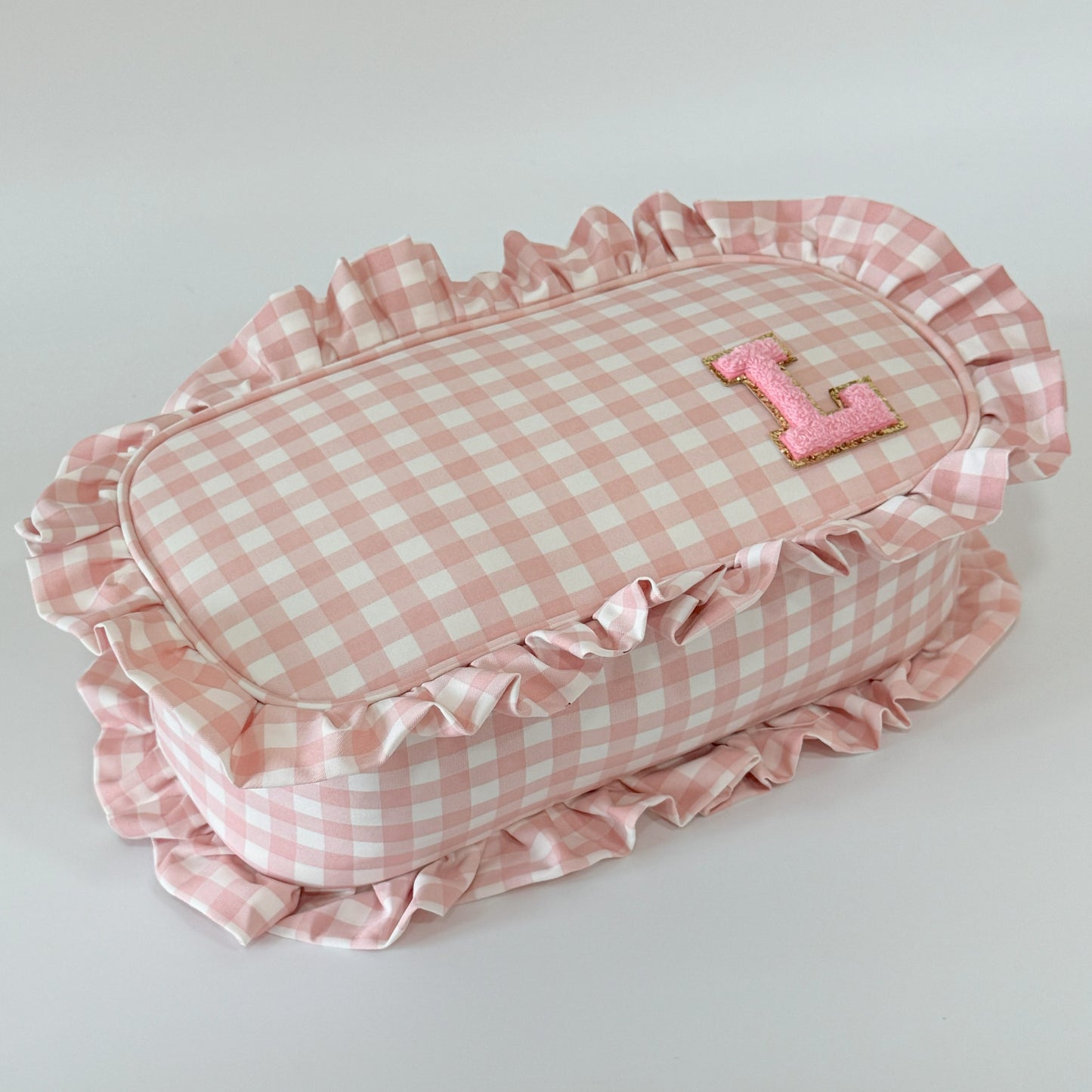 Elegant & Spacious, Perfect for Makeup, Skincare, and Tech Essentials - Large Ruffle Gingham Pouch