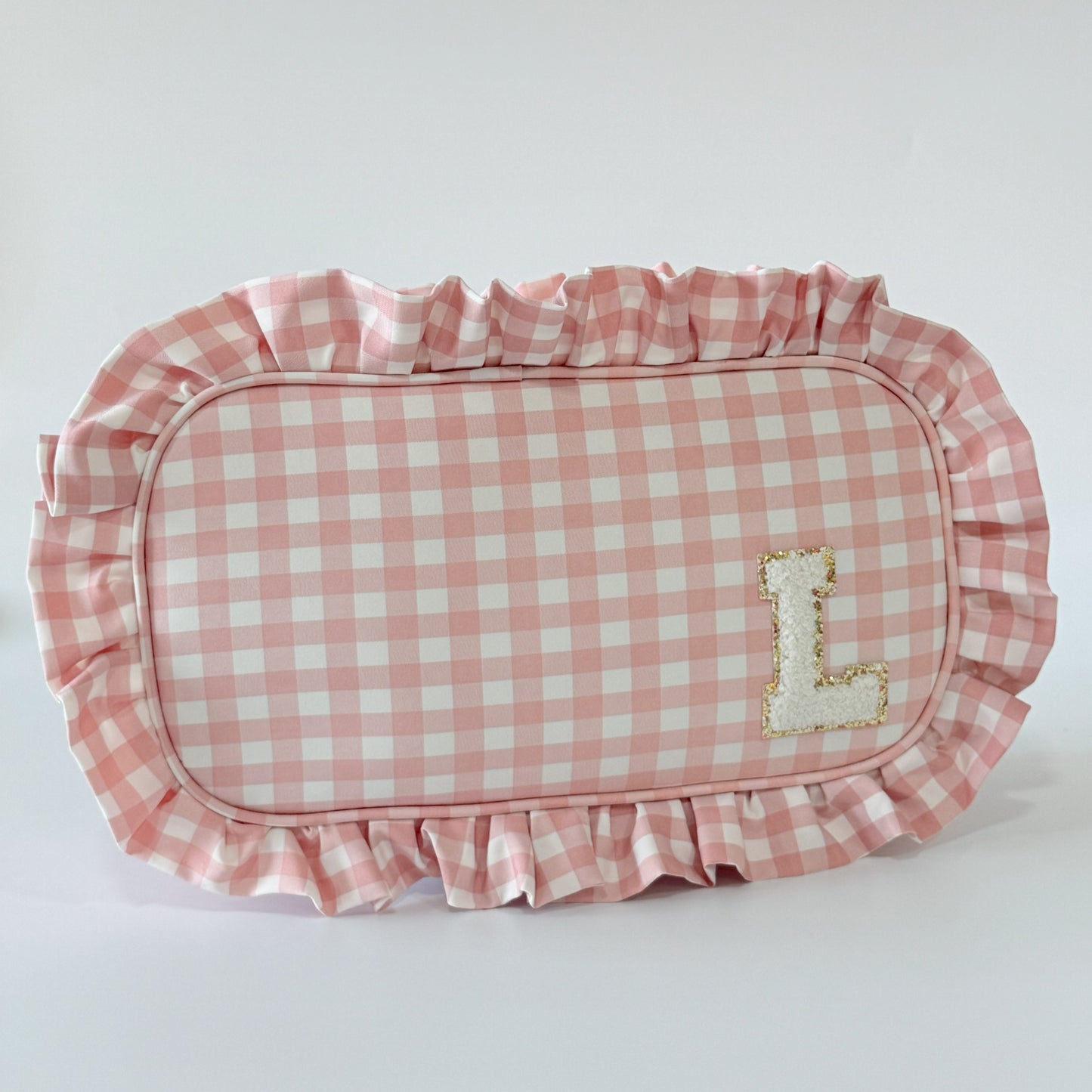 Elegant & Spacious, Perfect for Makeup, Skincare, and Tech Essentials - Large Ruffle Gingham Pouch