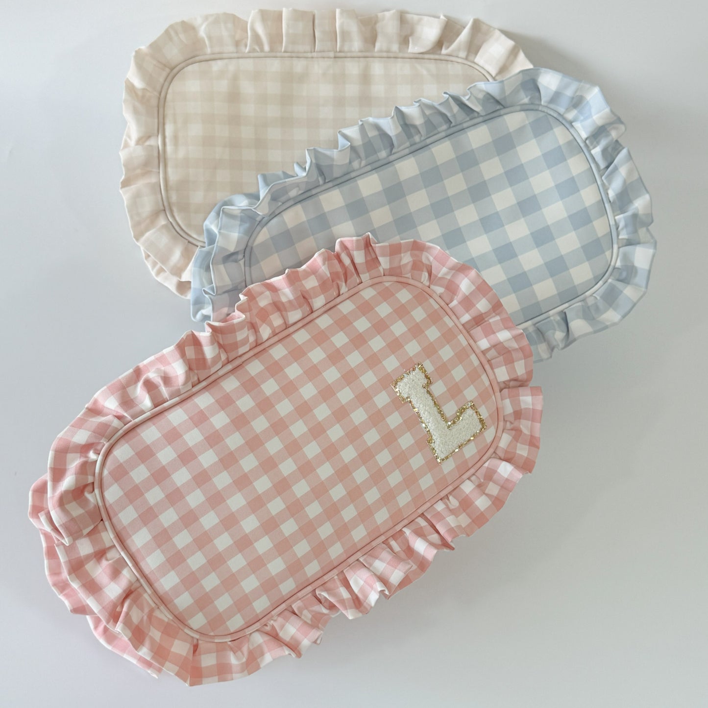 Elegant & Spacious, Perfect for Makeup, Skincare, and Tech Essentials - Large Ruffle Gingham Pouch