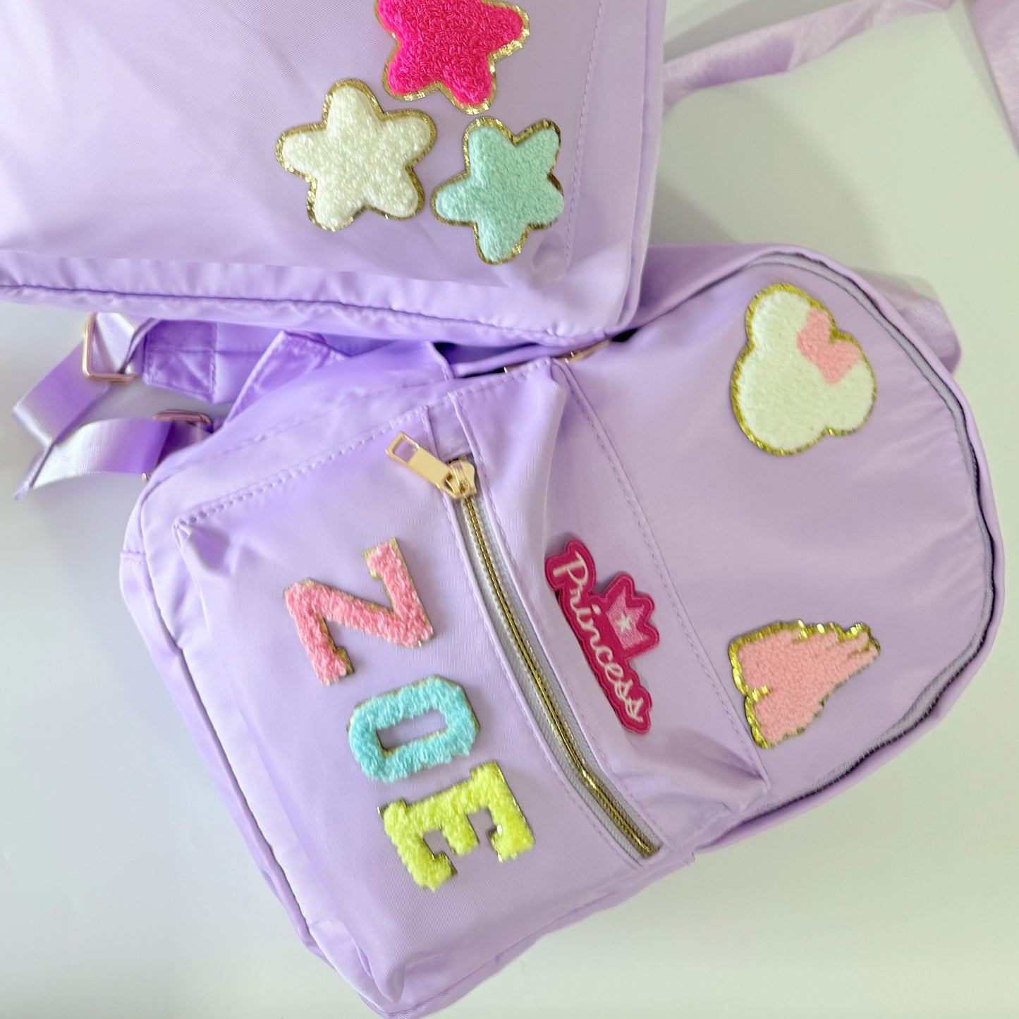 Durable Nylon Backpack for Kids – Perfect for School & Play,  Customizable with Patches & Fun Details ''Lavender'' Available in Two Convenient Sizes