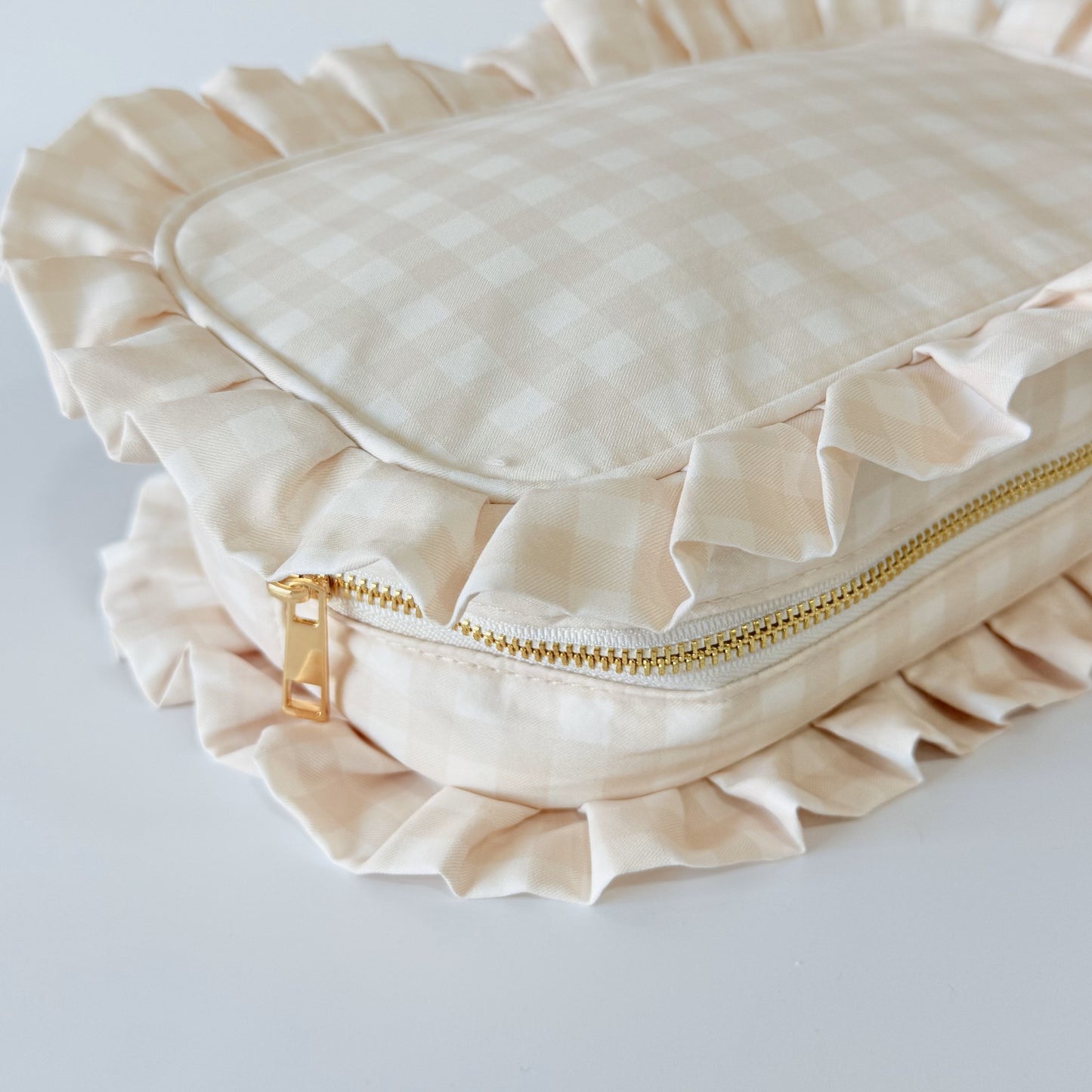 Chic & Elegant, Perfect for Organizing Makeup, Toiletries, and Essentials - Medium Ruffle Gingham Pouch