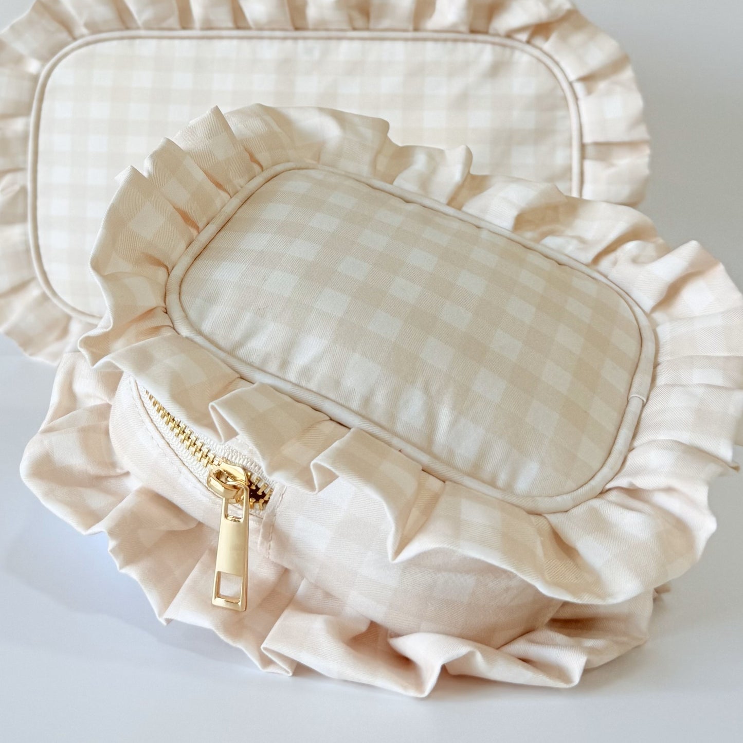 Chic, Demure, and Perfect for On-the-Go Essentials - Small Ruffle Gingham Organizer Pouch