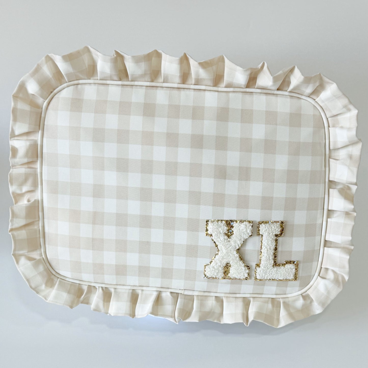 Chic & Spacious for Clothing, Hair Tools & Larger Essentials - Extra Large Ruffle Gingham Pouch