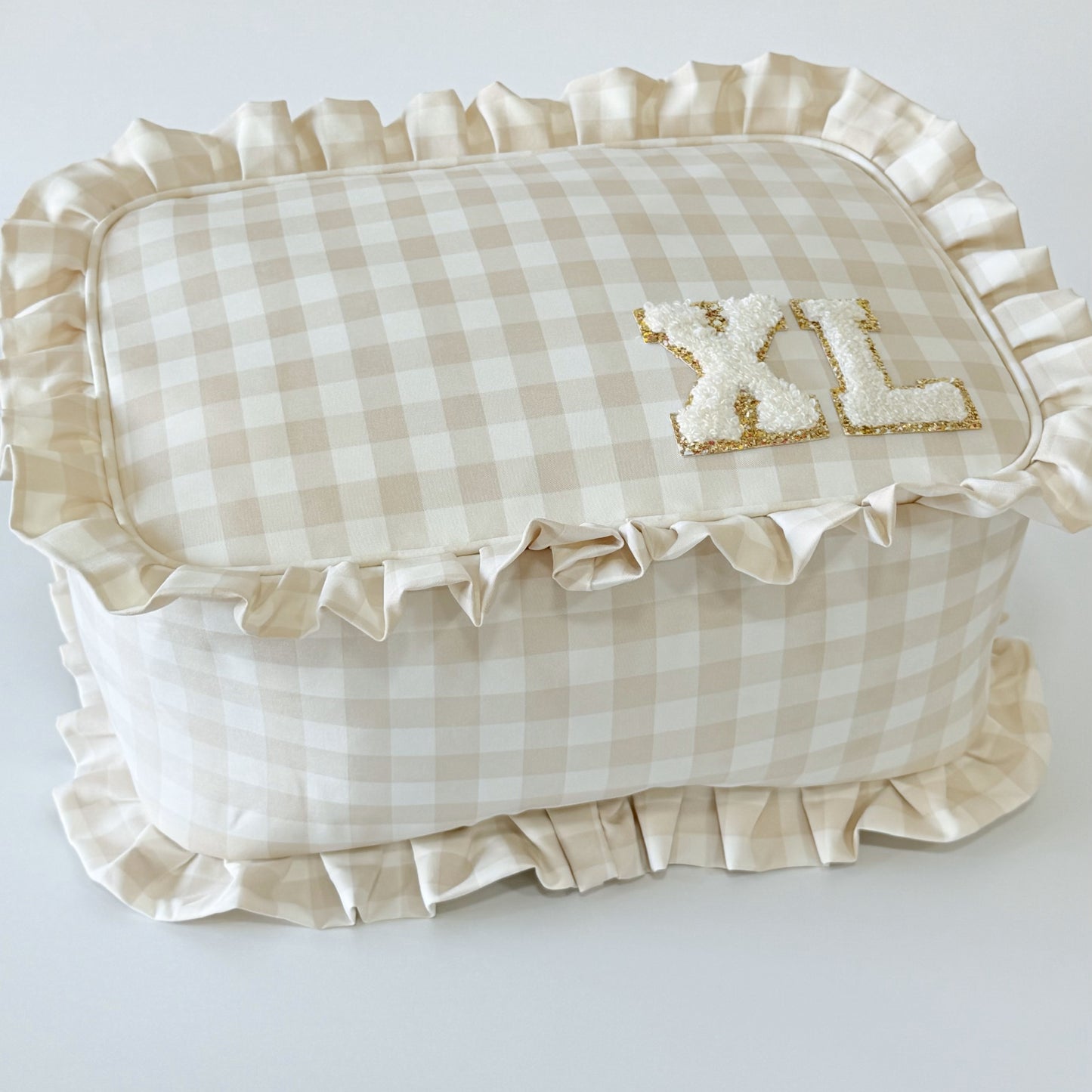 Chic & Spacious for Clothing, Hair Tools & Larger Essentials - Extra Large Ruffle Gingham Pouch