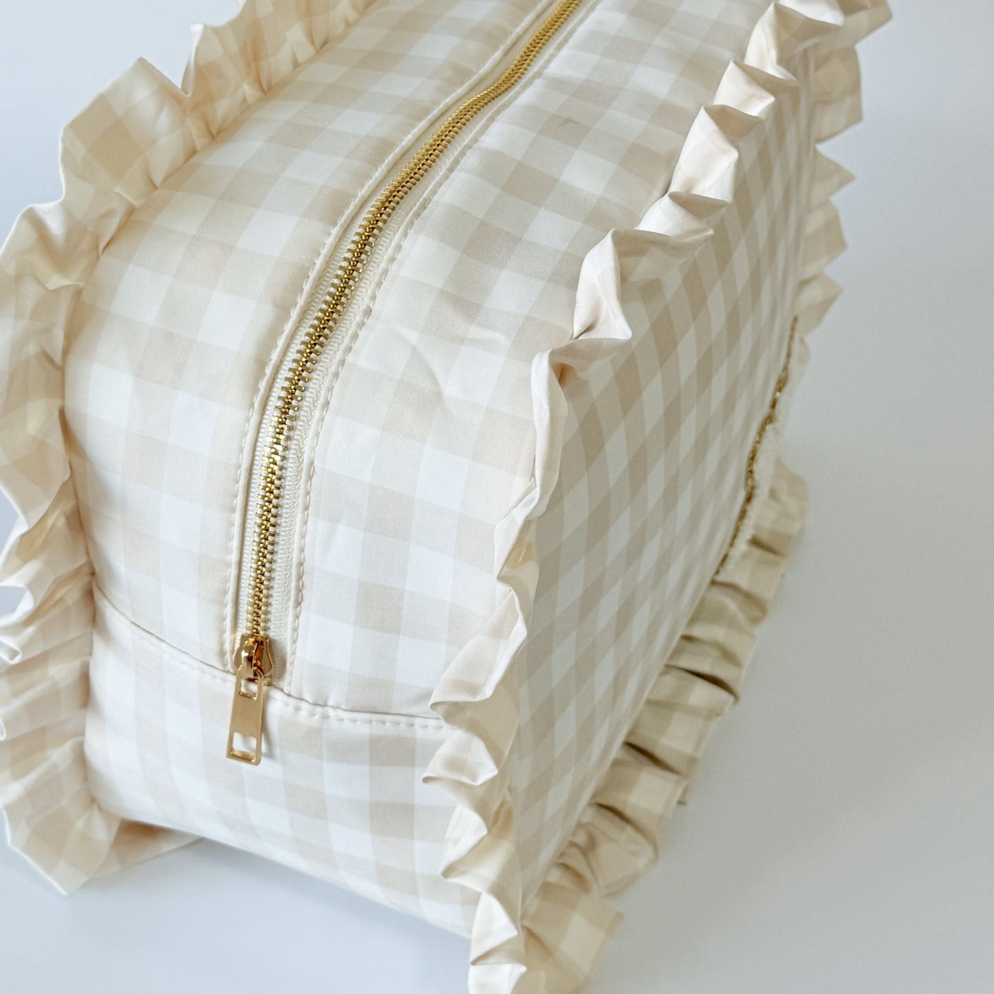 Chic & Spacious for Clothing, Hair Tools & Larger Essentials - Extra Large Ruffle Gingham Pouch