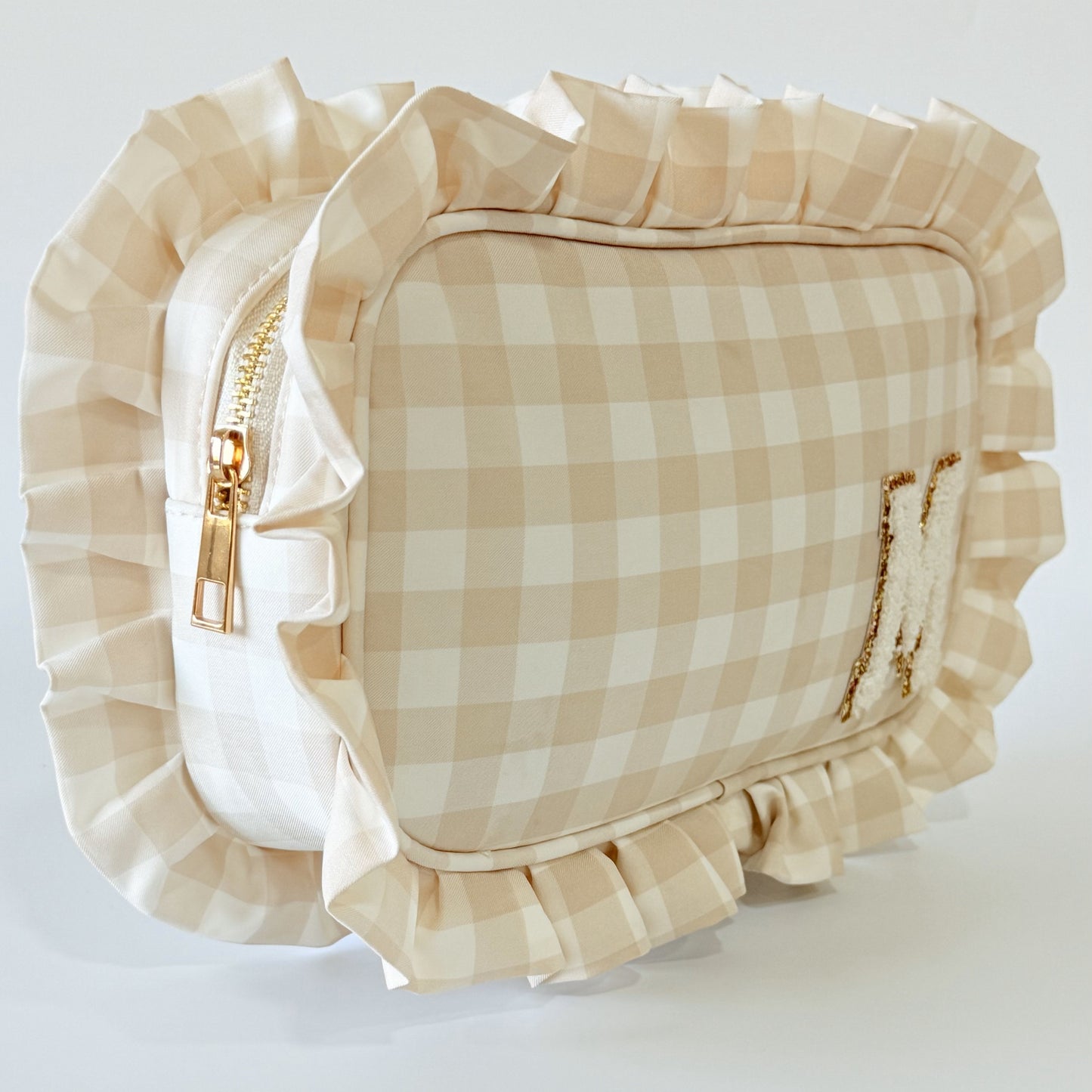Chic & Elegant, Perfect for Organizing Makeup, Toiletries, and Essentials - Medium Ruffle Gingham Pouch