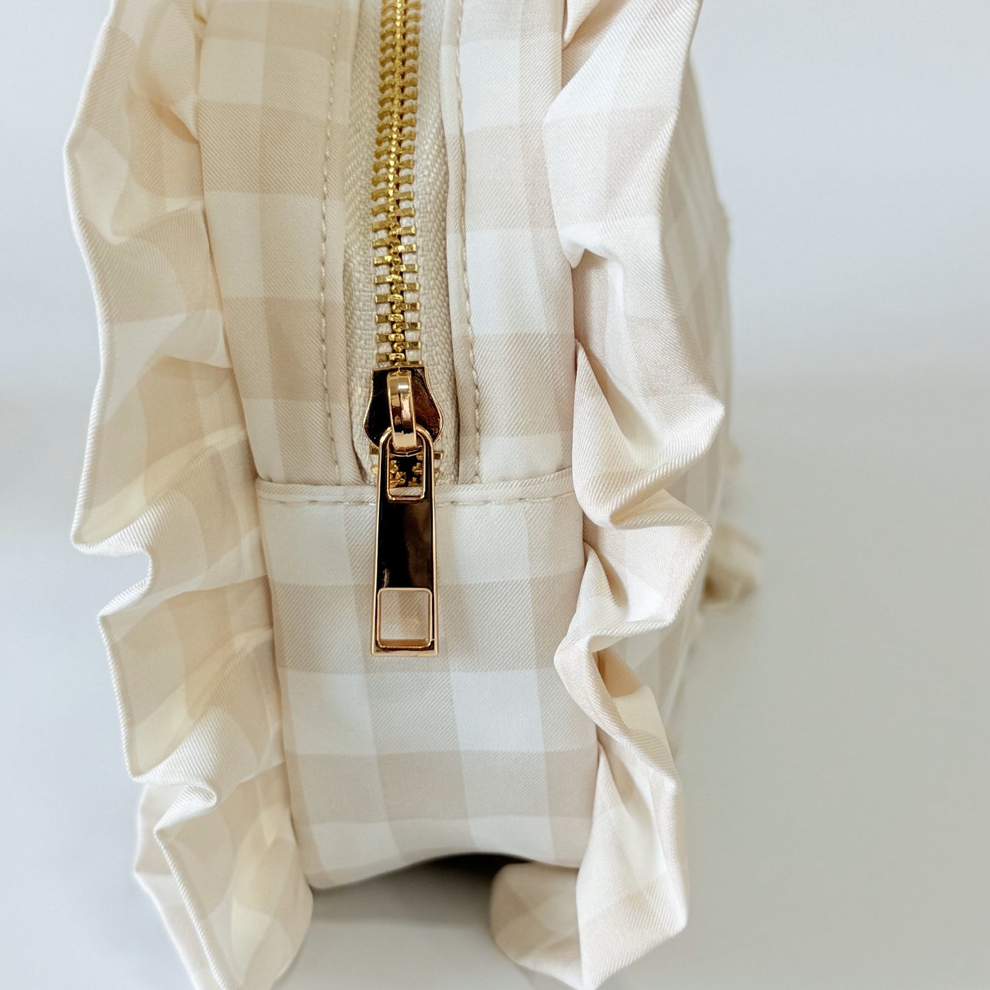 Chic & Elegant, Perfect for Organizing Makeup, Toiletries, and Essentials - Medium Ruffle Gingham Pouch