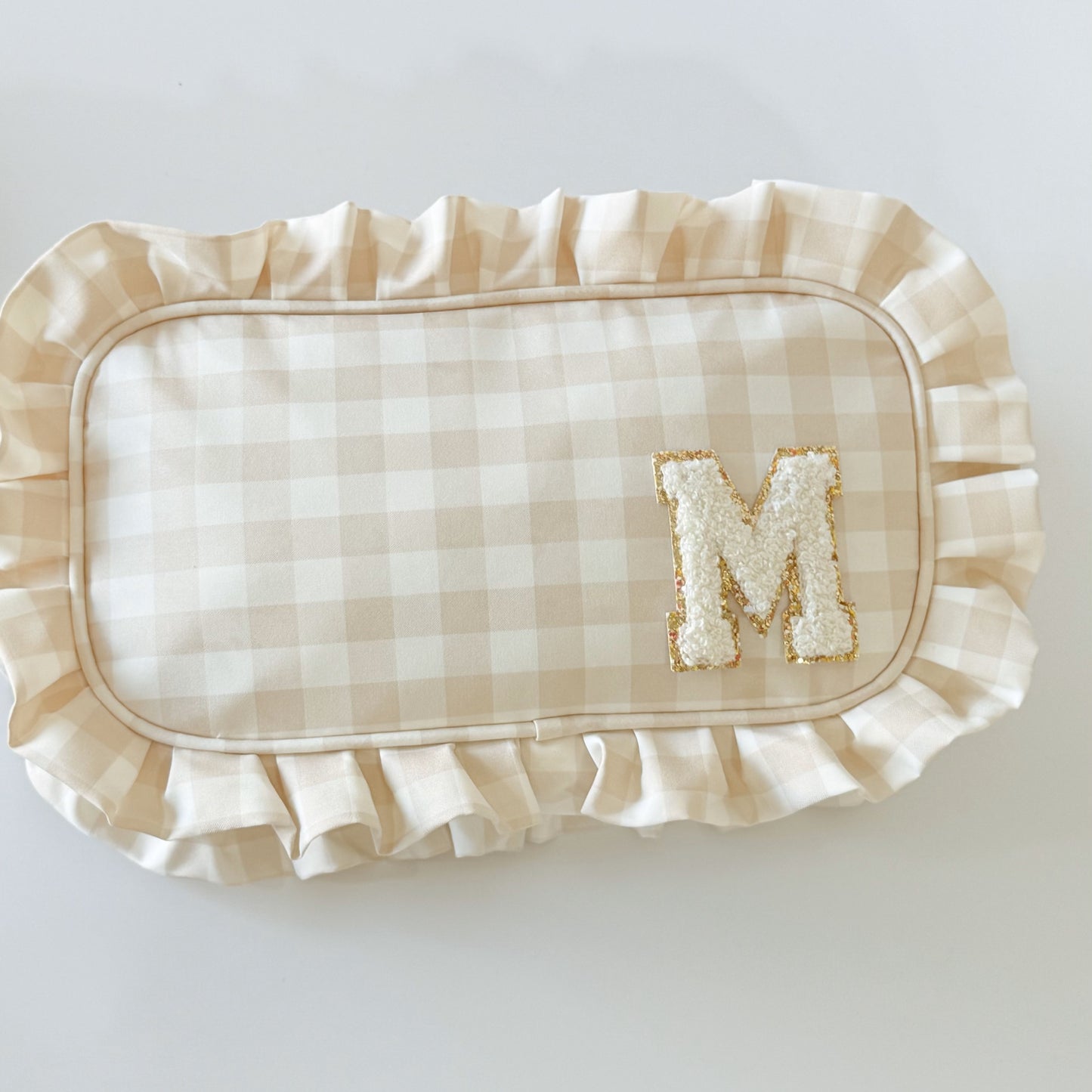 Chic & Elegant, Perfect for Organizing Makeup, Toiletries, and Essentials - Medium Ruffle Gingham Pouch