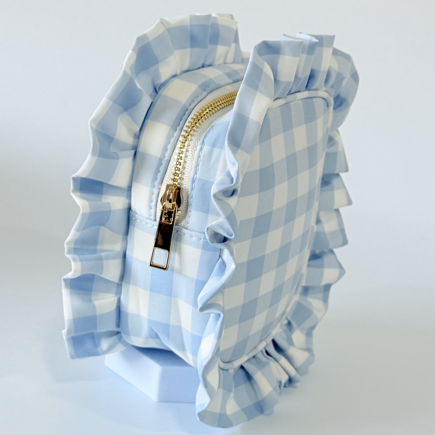 Chic, Demure, and Perfect for On-the-Go Essentials - Small Ruffle Gingham Organizer Pouch
