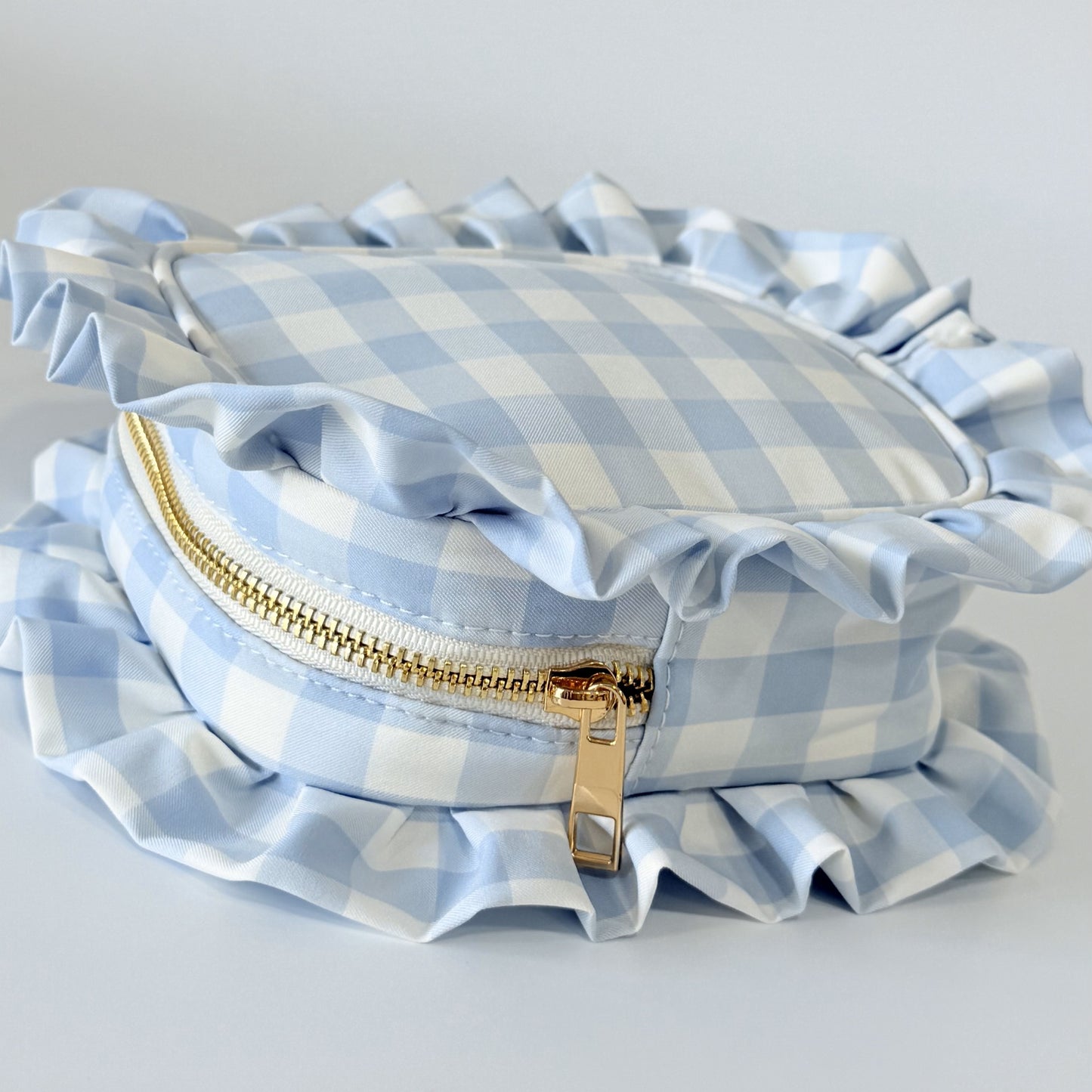 Chic, Demure, and Perfect for On-the-Go Essentials - Small Ruffle Gingham Organizer Pouch