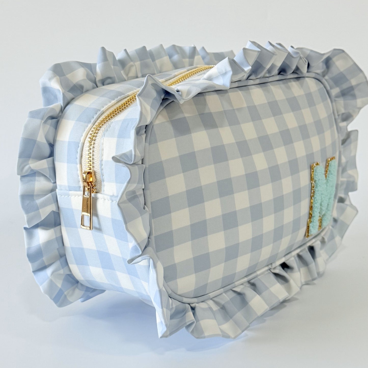 Chic & Elegant, Perfect for Organizing Makeup, Toiletries, and Essentials - Medium Ruffle Gingham Pouch