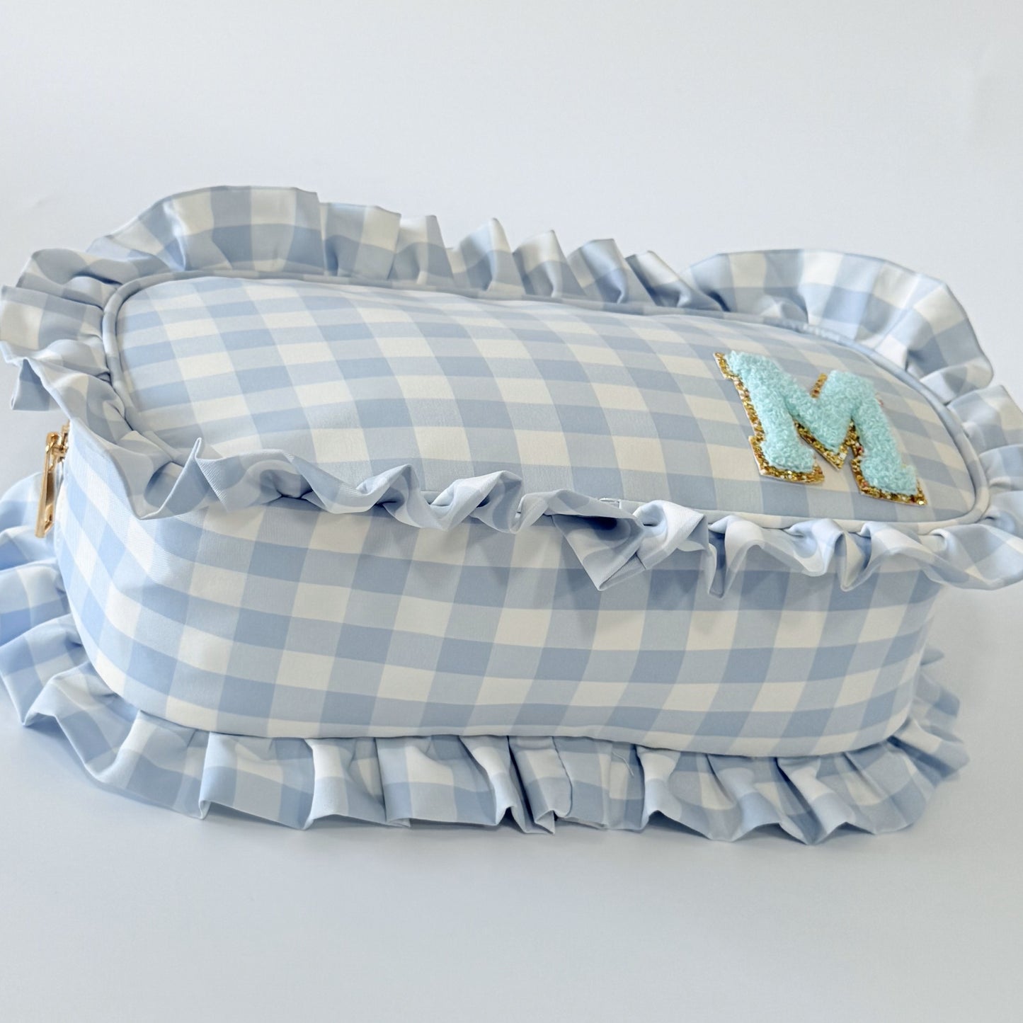 Chic & Elegant, Perfect for Organizing Makeup, Toiletries, and Essentials - Medium Ruffle Gingham Pouch