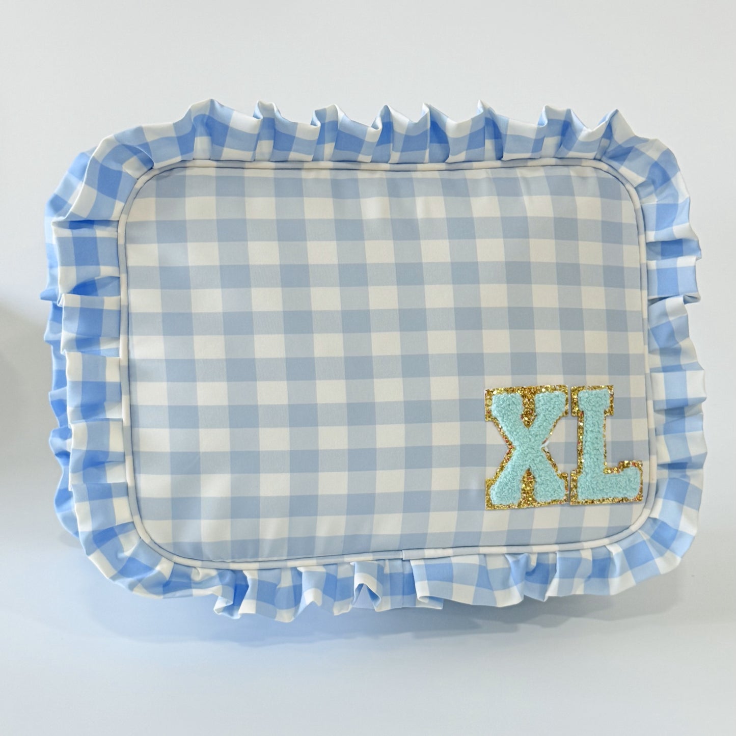 Chic & Spacious for Clothing, Hair Tools & Larger Essentials - Extra Large Ruffle Gingham Pouch